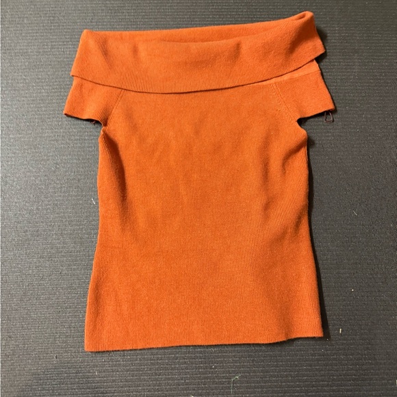 Off-the-Shoulder Ribbed Top in Rust - Picture 2 of 4